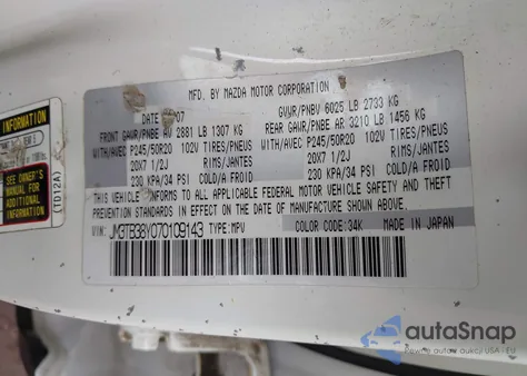 2007 Mazda Cx-9 Grand Touring z USA, uszkodzony, nr VIN JM3TB38Y070109143